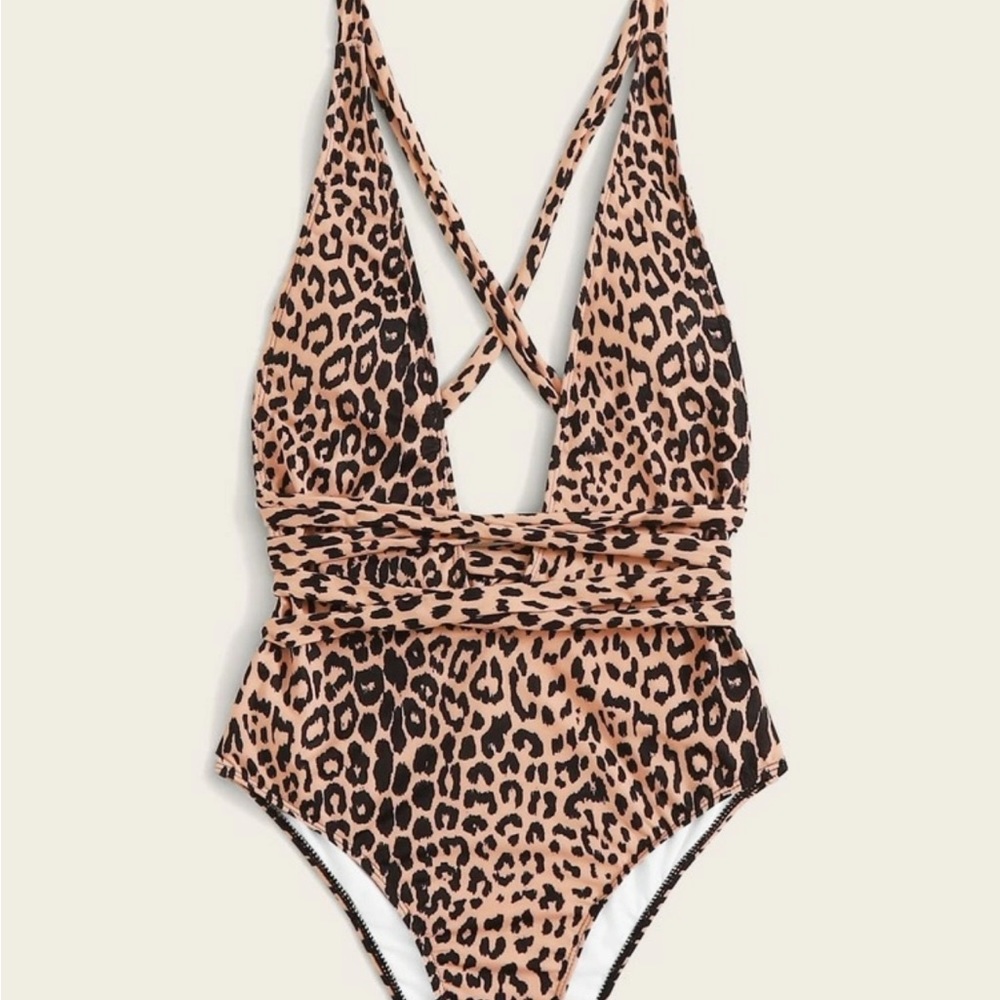 Shein Leopard Criss Cross One piece Bathing suit - Picture 2 of 3